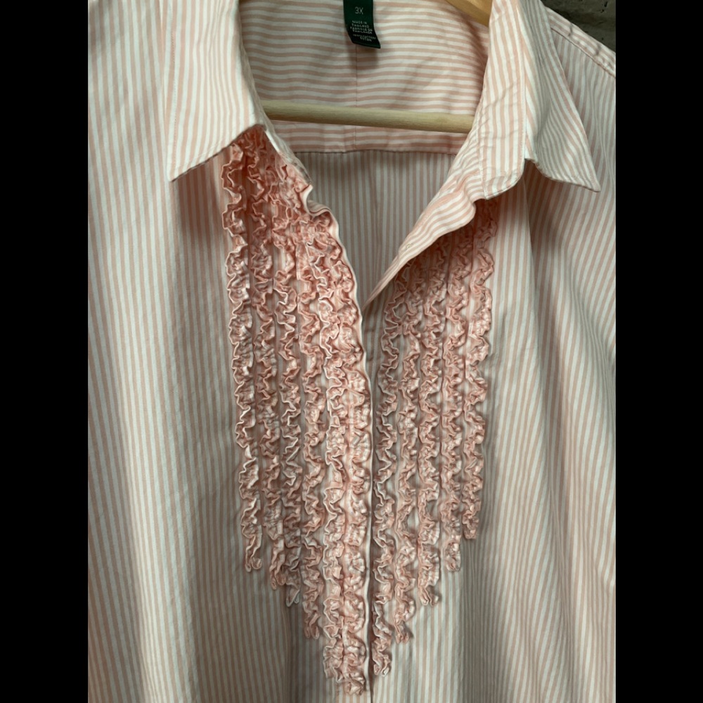 Lauren Ralph Lauren ruffle front stripe shirt 3X - Picture 6 of 13